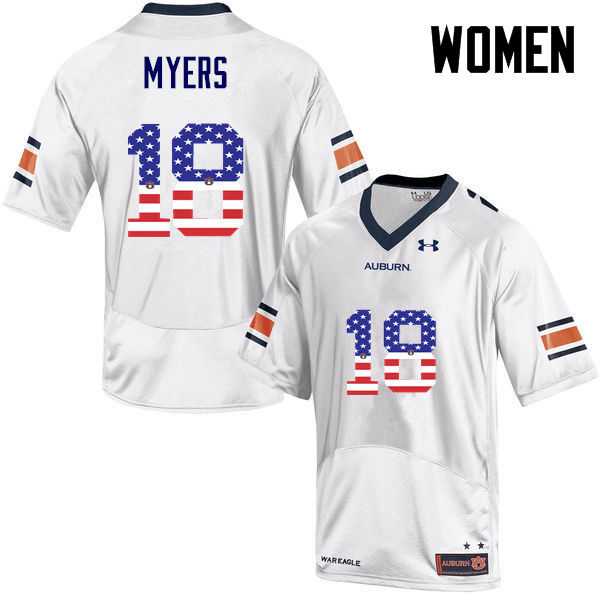 Women's Auburn Tigers #18 Jayvaughn Myers USA Flag Fashion White College Stitched Football Jersey
